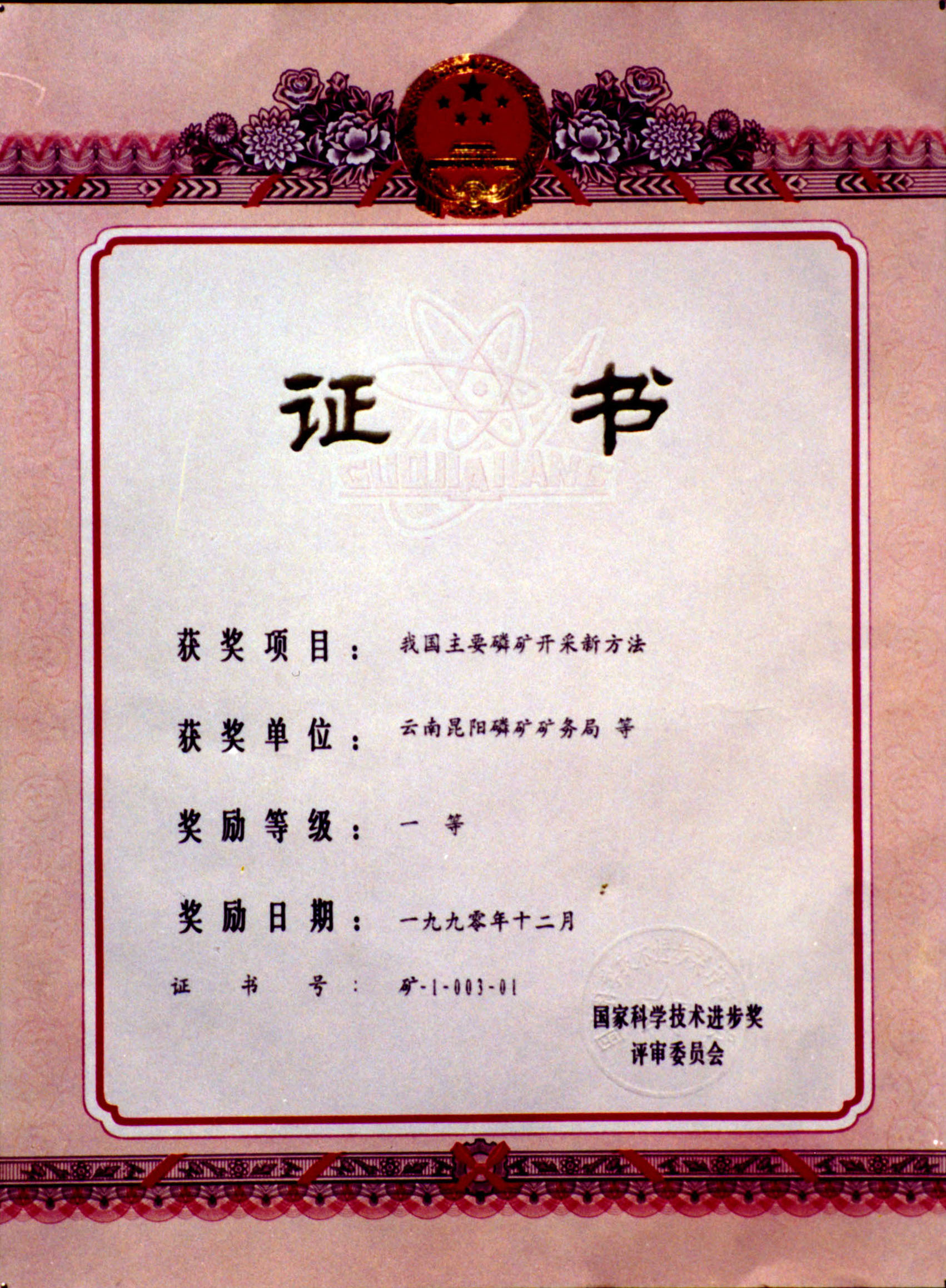 國家科學技術進步獎一等獎